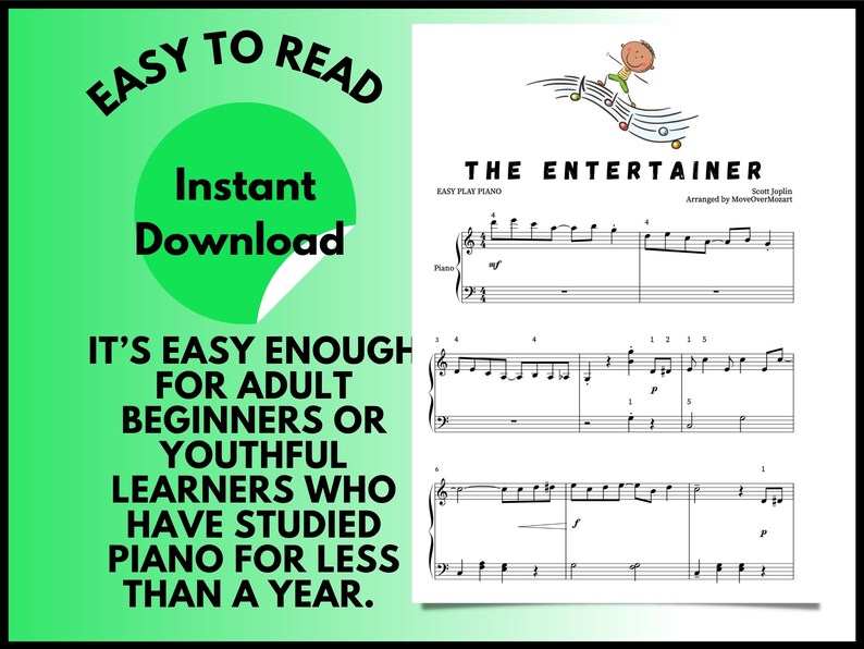 The Entertainer Piano Sheet Music Instant DIGITAL MUSIC DOWNLOAD ...