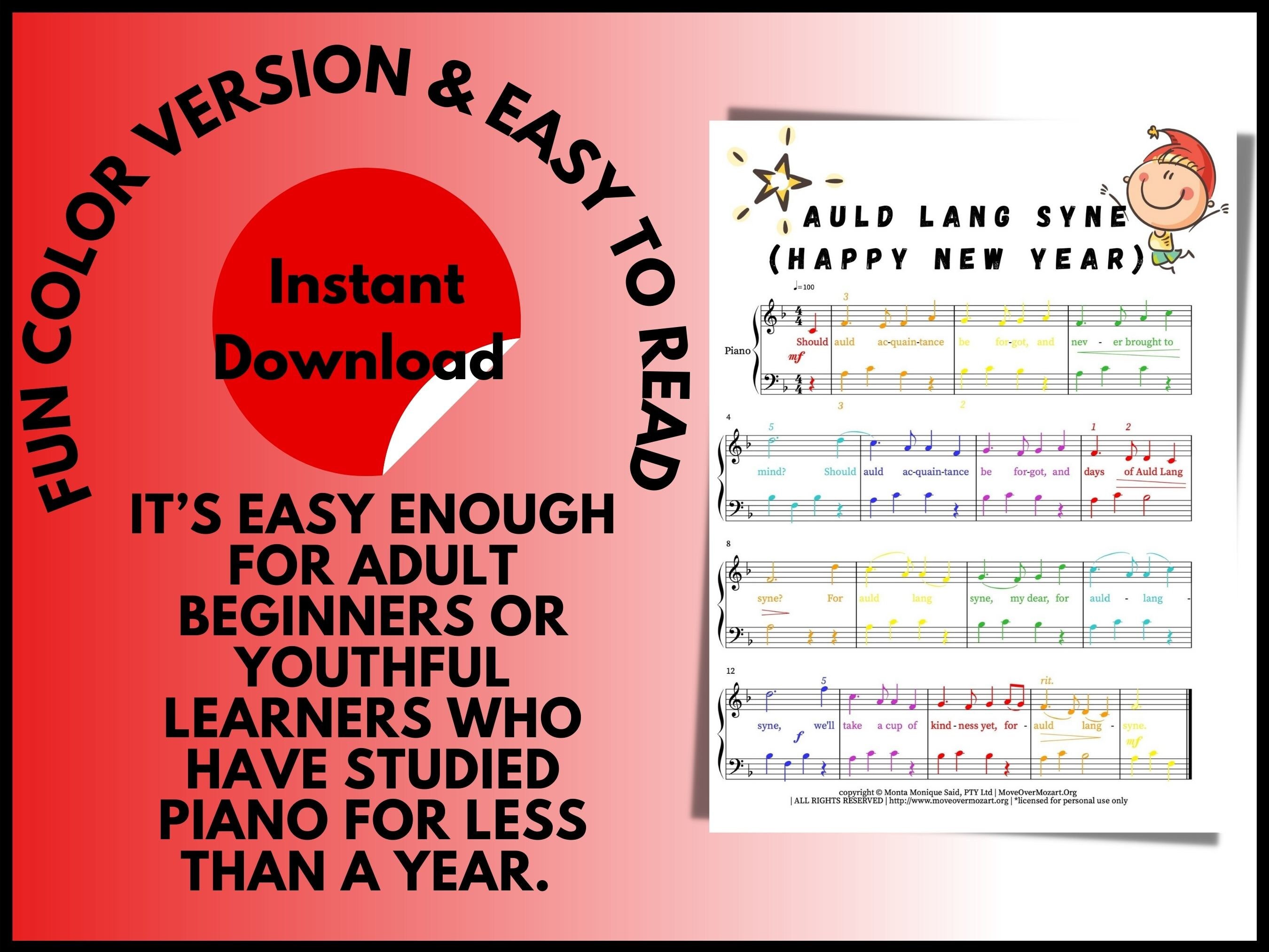 New Years Song| Auld Lang Syne| Piano Sheet Music| Instant DIGITAL ...