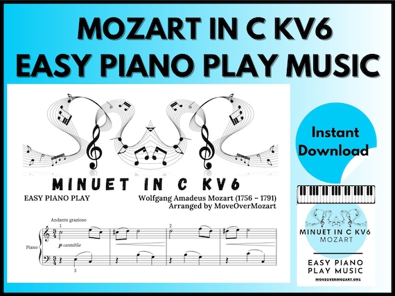 Piano Music Sheets Mozart Instant DIGITAL MUSIC DOWNLOAD Beginner