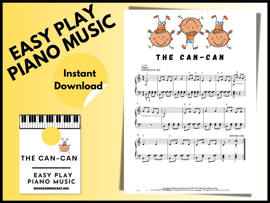 The can can song piano sheet music instant digital music etsy espa a