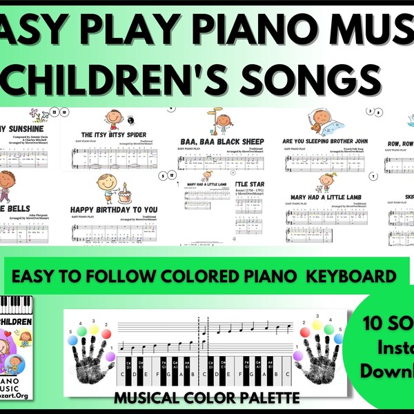 10 Easy Play Piano Music Songs for Children | Instant DIGITAL MUSIC DOWNLOAD | Beginner Piano/Adult Piano Beginners | Easy Piano Pieces