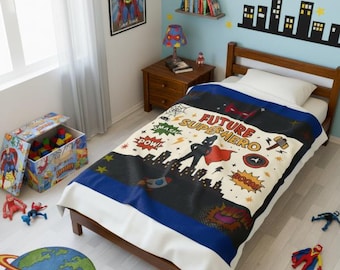 Future Superhero Velveteen Plush Blanket | Kids Comic Book Cape Design