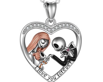 2 pcs The Nightmare Before Christmas Necklaces Pendant Jack & Sally Lovers Gift