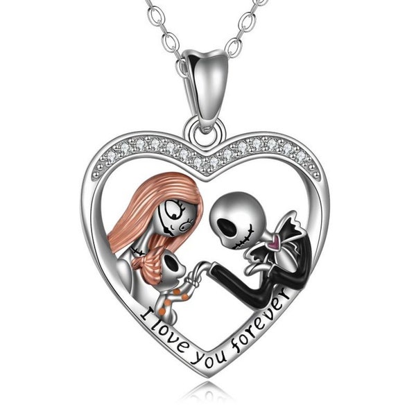 Skeletons Family Necklace, Jack Skellington And Sally, Heart Family Pendant