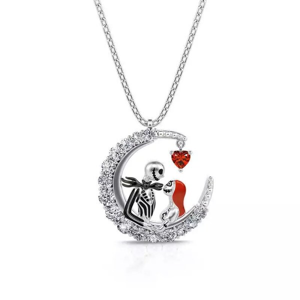 Cauchemar avant Noël Jack et Sally Crescent Moon Pendentif Collier