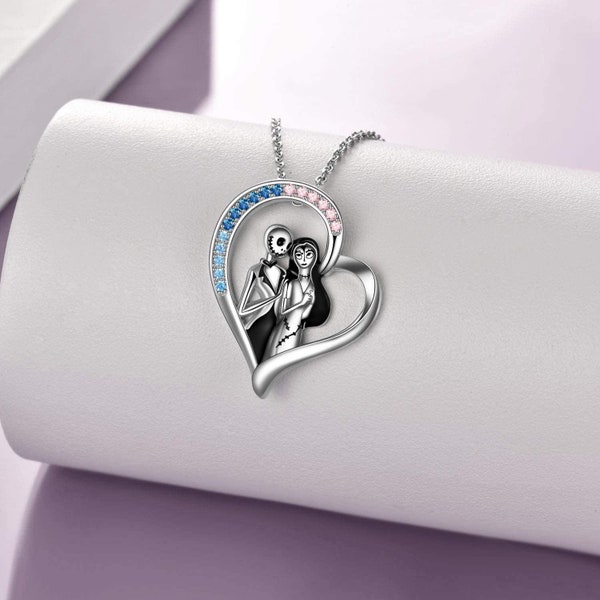 Jack Skellington & Sally Nightmare before Christmas Heart Pendent Necklace