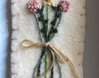 Hand-Embroidered Felt Bookmark | Floral Bouquet Design | 2.25x6” | Cottagecore Gift for Readers | Soft Handmade Bookmark