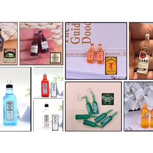 May include: An assortment of miniature liquor bottle earrings. The earrings are made of resin and feature various popular brands, including Bombay Sapphire, Baileys, Fireball, Bacardi, and Bundaberg. The earrings are a fun and unique way to show your love of alcohol.