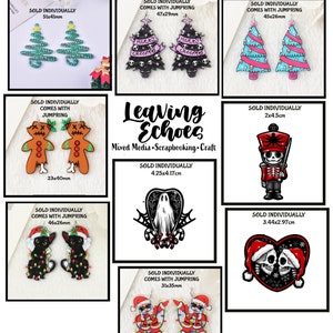 May include: An assortment of colourful Christmas and Halloween themed earrings. The earrings are made of resin and feature various designs, including gingerbread people, Christmas trees, ghosts, and skulls. The earrings are sold individually and come with jump rings. The earrings are approximately 2 to 5 cm in size.