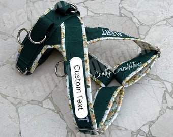 Custom Embroidered Floral FAUX LEATHER X-Back or Y-Front Dog Harness | Custom Dog Harness |  Faux Leather Dog Harness | Made-to-Order