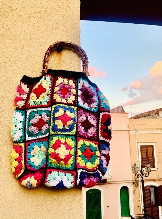 Borsa uncinetto manici di maioliche di bambù dalla bella  Sicilia