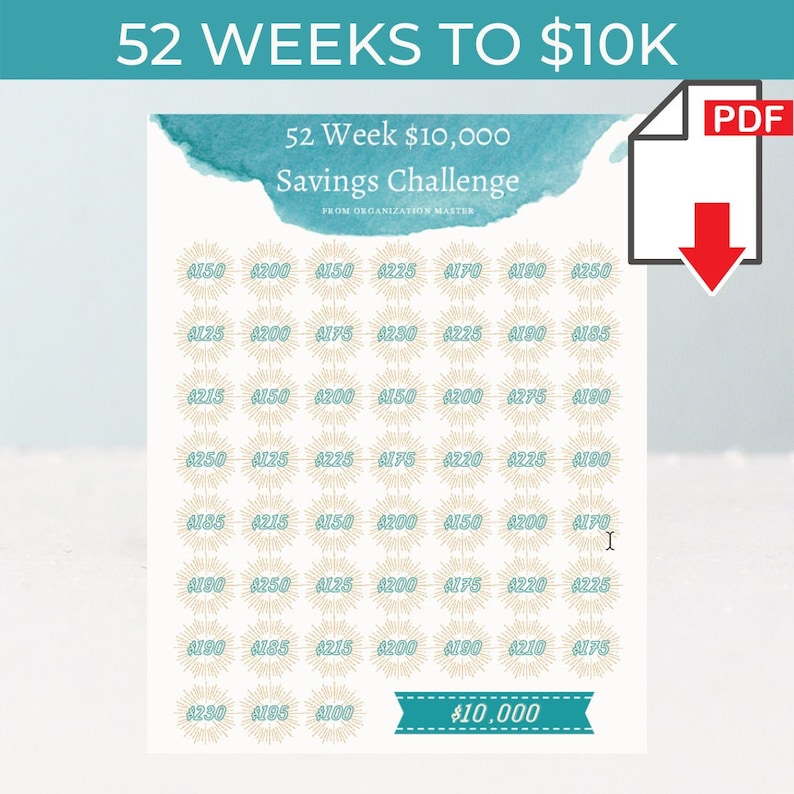10K Savings Challenge Printable Save 10000 in 52 Weeks | Etsy