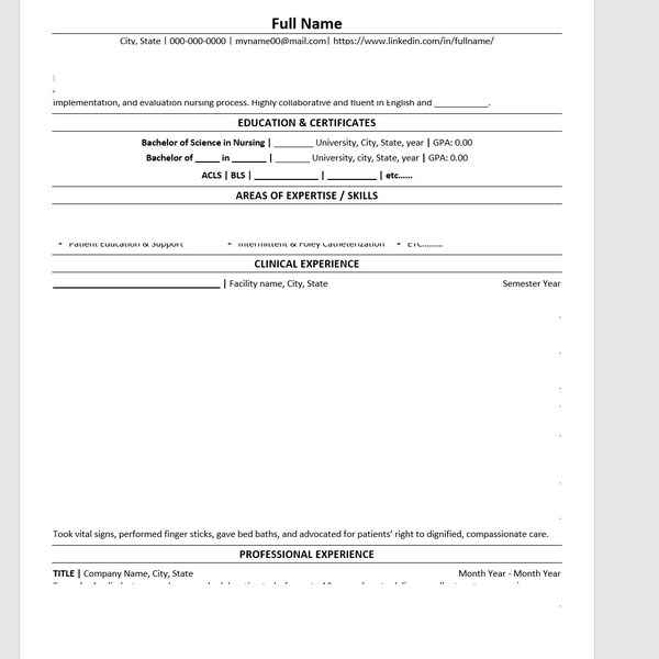 New Grad RN Resume Template