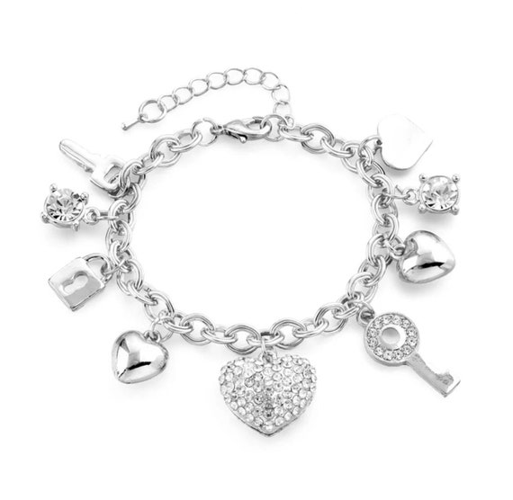 Buy Jewels Galaxy Best Valentine Gifts Amazing Crystal Heart Design Silver  Plated Fabulous Charm Bracelet for Women/Girls (CT-BNG-49049) at Amazon.in