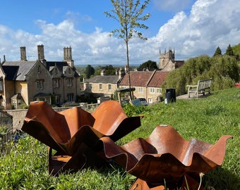 British Made Large Corten Steel Fire Pit By Flaneurs.  Handmade in Somerset. Unique Design For  Al Fresco Entertaining British Made