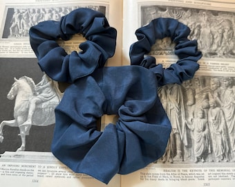 Handmade navy blue silk scrunchie recycled repurposed small medium large