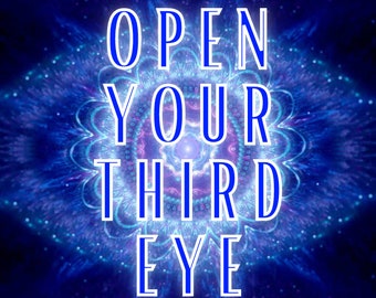 May include: A blue and purple abstract background with the text "OPEN YOUR THIRD EYE" in white letters with a blue outline.