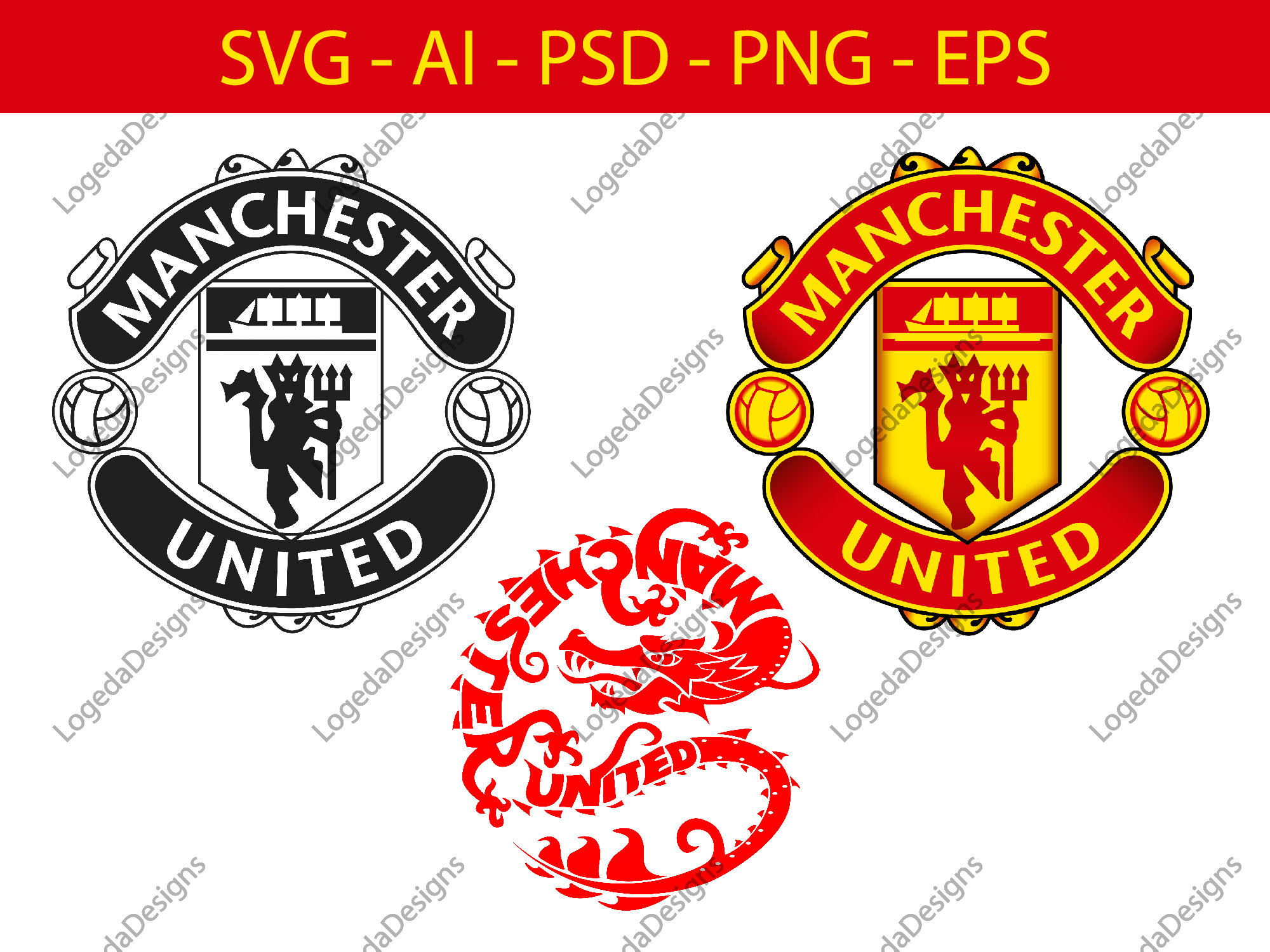 Manchester United Logo Pack ai svg psd png eps Man Utd | Etsy