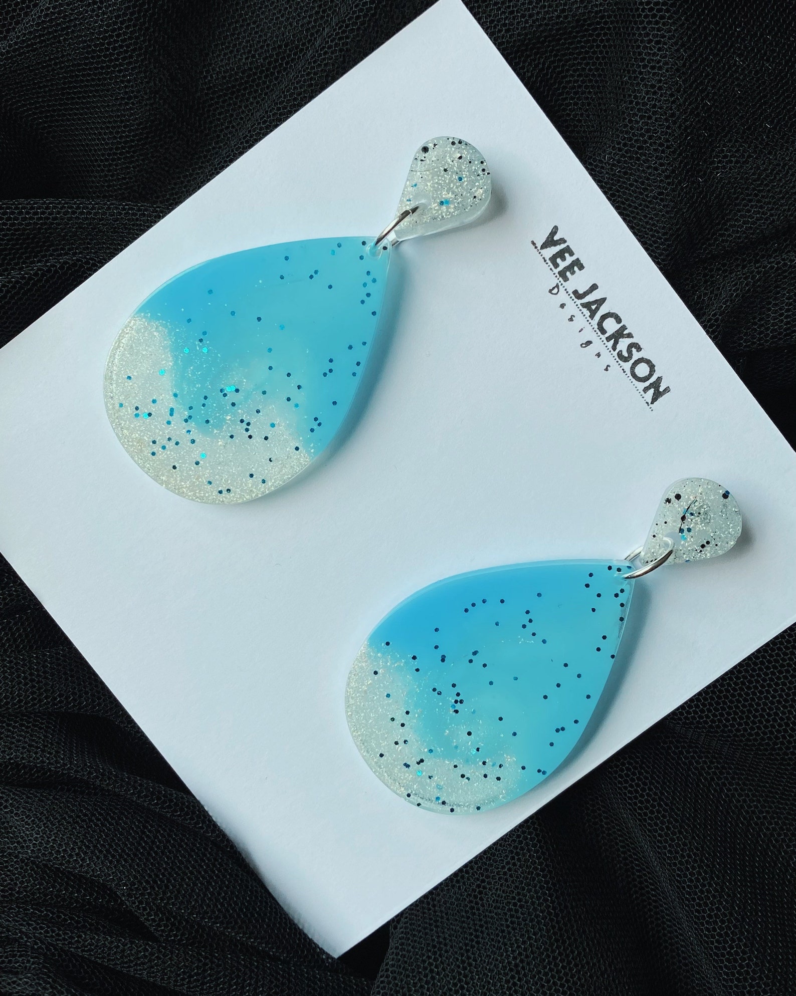 Handmade epoxy resin earrings. Baby blue. Dangle drop teardrop Etsy