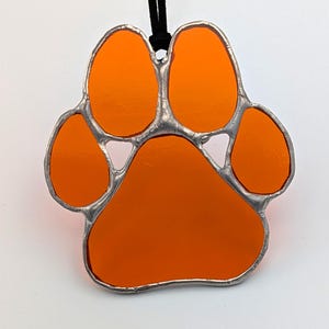 Stained Glass Paw Print Suncatcher: Orange Dog Cat Ornament