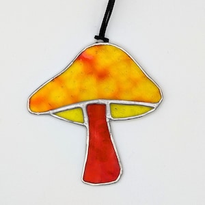 Stained glass mushroom ornament suncatcher - orange & yellow psychedelic - one of a kind