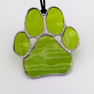 Stained Glass Paw Print Suncatcher: Handmade Green Dog/Cat Ornament