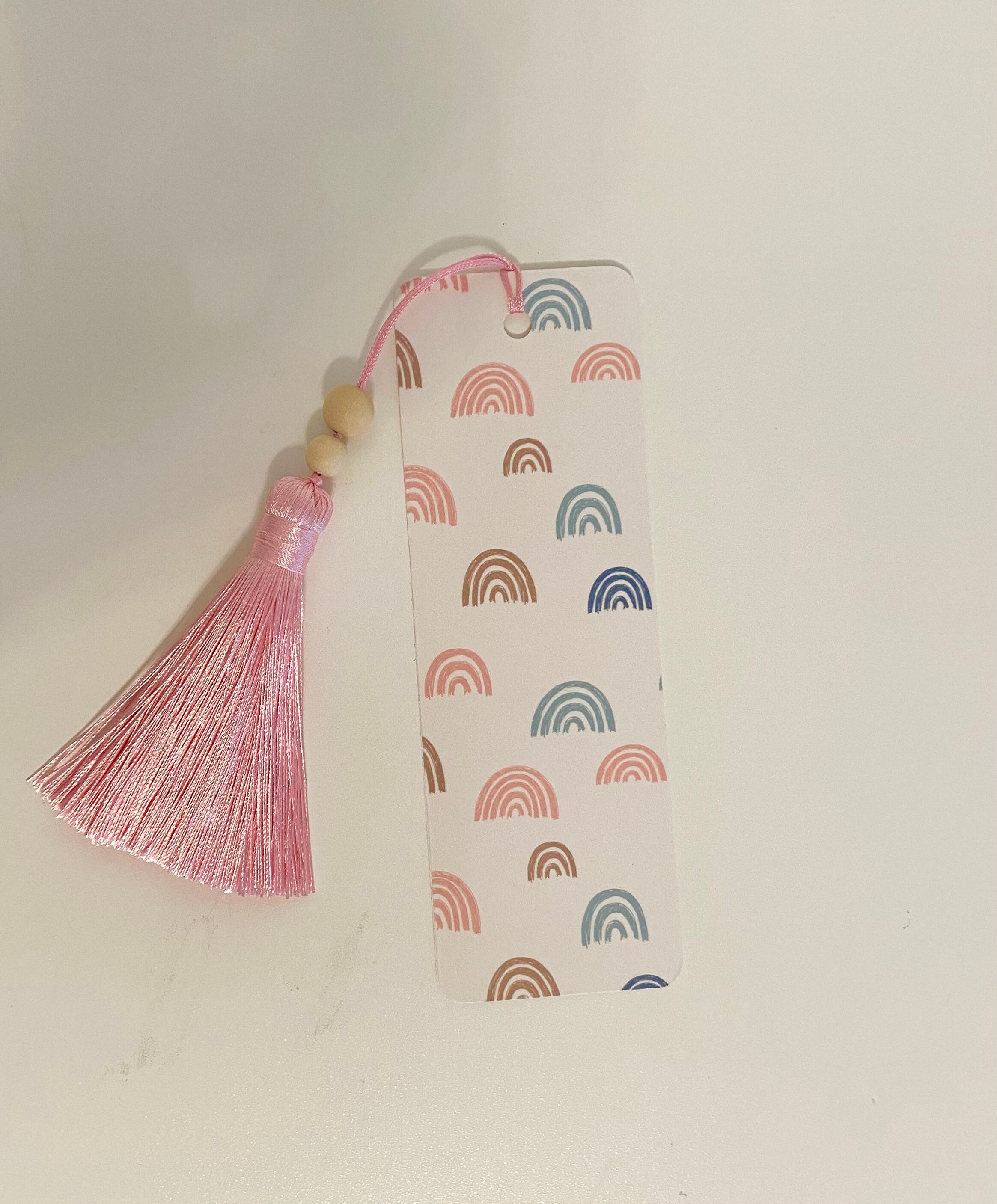 Laminated Pink Pastel Rainbow Bookmark with large tassel Etsy