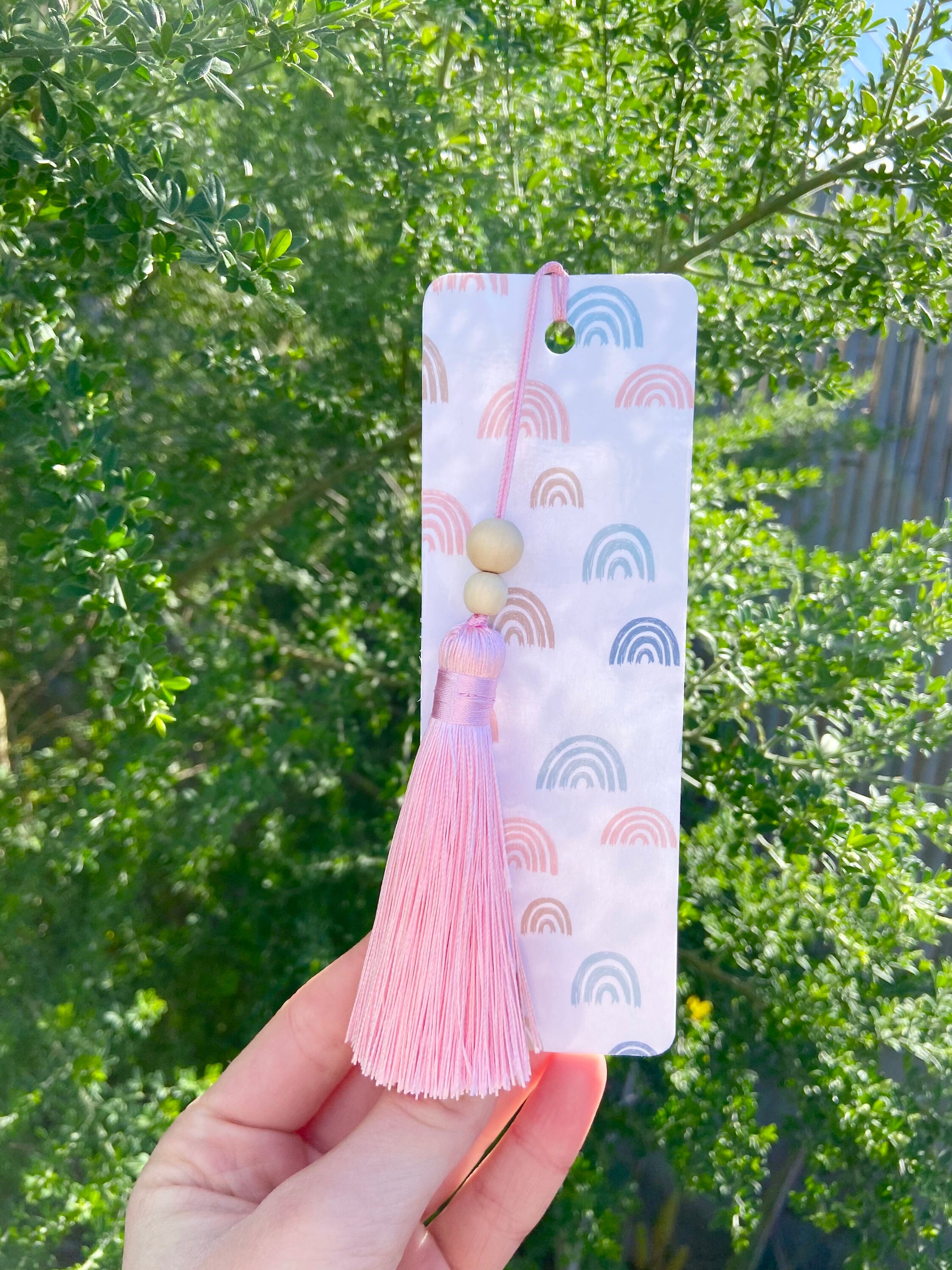 Laminated Pink Pastel Rainbow Bookmark with large tassel Etsy