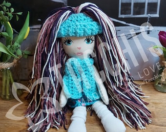 Handmade Rag Doll, Textile Doll, Handmade Cloth Doll, Soft Fabric Doll, Rag Doll long hair, Plush Doll, Stuffed Doll - Daisy 16,5 inches