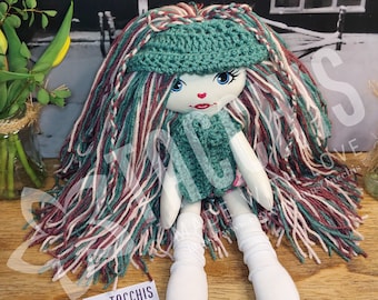 Handmade Rag Doll, Textile Doll, Handmade Cloth Doll, Soft Fabric Doll, Rag Doll long hair, Plush Doll, Stuffed Doll - Olivia 16 inches