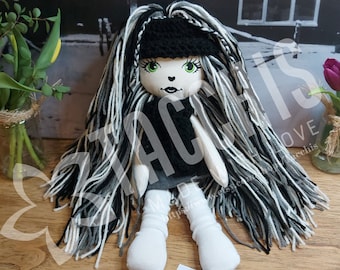 Handmade Rag Doll, Textile Doll, Handmade Cloth Doll, Soft Fabric Doll, Rag Doll long hair, Plush Doll, Stuffed Doll - Rocksy 16 inches