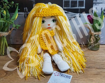 Handmade Rag Doll, Textile Doll, Handmade Cloth Doll, Soft Fabric Doll, Rag Doll long hair, Plush Doll, Stuffed Doll - Amber 15 inches