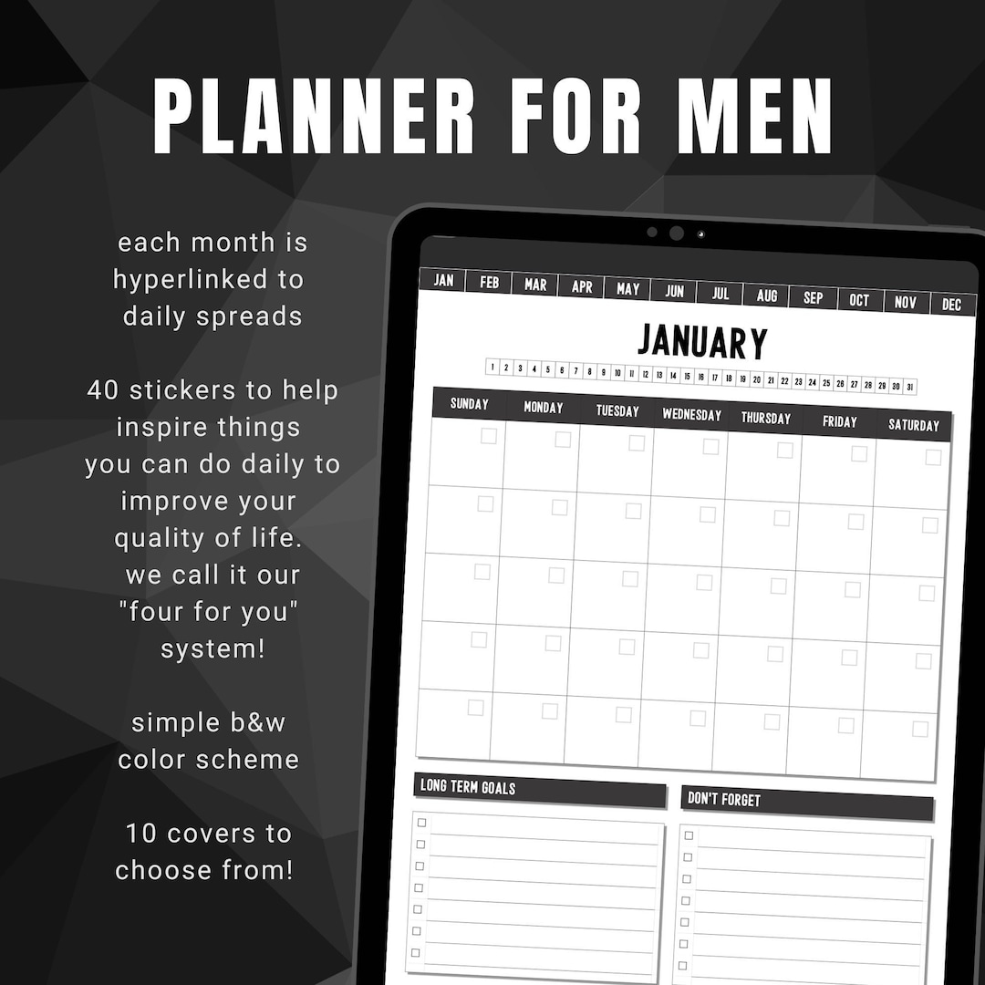 Undated Digital Planner for Men, Men's Undated Goodnotes Planner