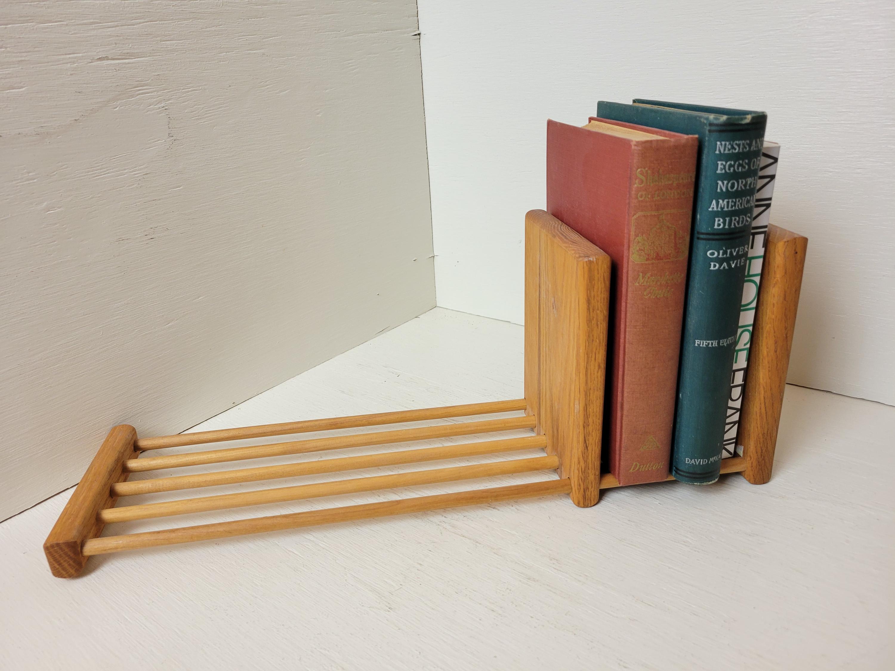 Stand Book Rack Vintage MCM Wood Book Stand Book Rack Adjustable Sliding End Book ...