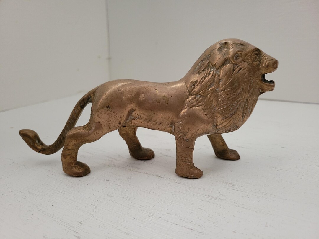 Vintage Brass Roaring Lion Statue Figure - Etsy