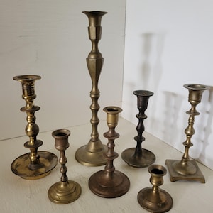Vintage Brass Candle Stick Holder Collection Lot of 5 Various Sizes