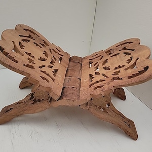 Vintage Hand Carved Wood Book Stand Folding India Display