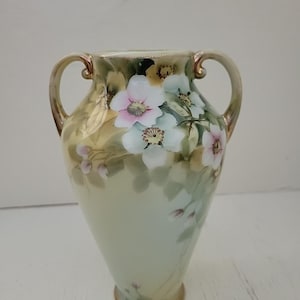 Vintage Nippon Hand Painted Vase Double Handled Floral Flowers