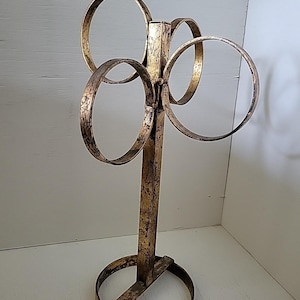 Vintage Mid Century Hollywood Regency Gold Gilt Four Ring Towel Holder Bathroom