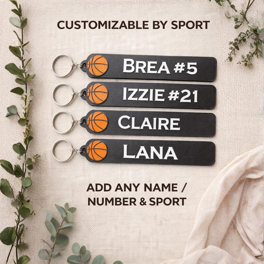Sports Name Key Custom Sports Keychain | Personalized Name, Number, Sport Bag Tag - Etsy