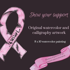 Cancer Ribbon Watercolor Painting, Cancer Warrior Ribbon, Cancer Watercolor Calligraphy Ribbon, Cancer Fighter Ribbon
