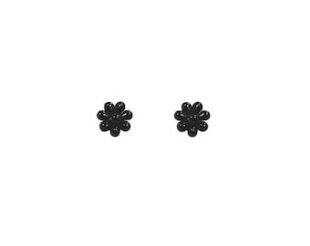 vintage 1990's Silver Tone Black Beaded Floral Flower Round Circle Lightweight Chic Small Clip On Boucles d'oreilles