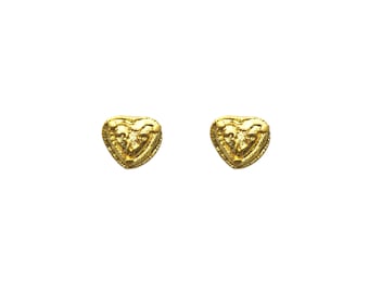 Vintage 1980's Gold Plated Love Heart Elegant Matte Shiny Medium Clip On Earrings