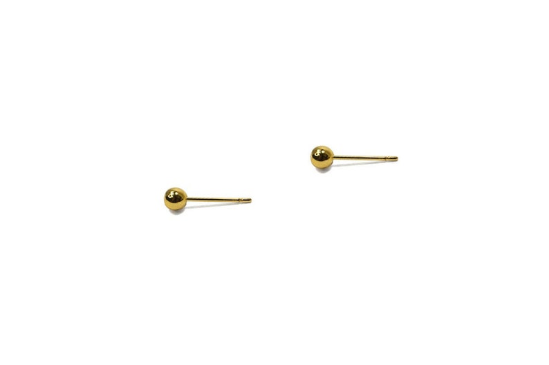 Vintage 1990's Gold Plated Simple Sphere Ball Stud Earrings Multiple Sizes: Tiny 2mm / Small 3mm / Medium 4mm image 2