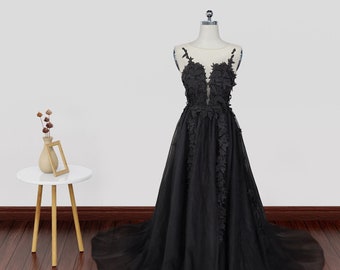 Black Lace Prom Dresses, Black Lace Long Formal Evening Dresses