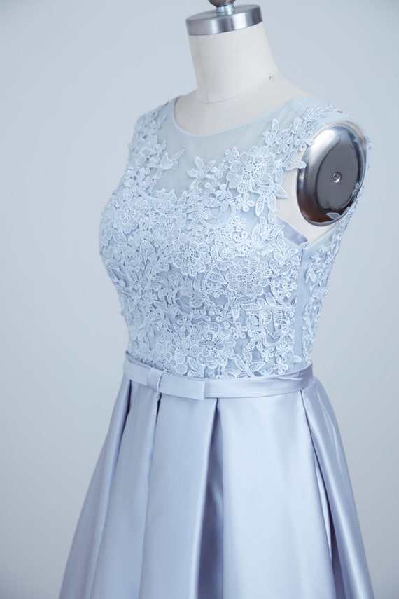 A Line Spaghetti Strap V Neck Lace Silver Homecoming Dresses Mini Shor –  Rjerdress