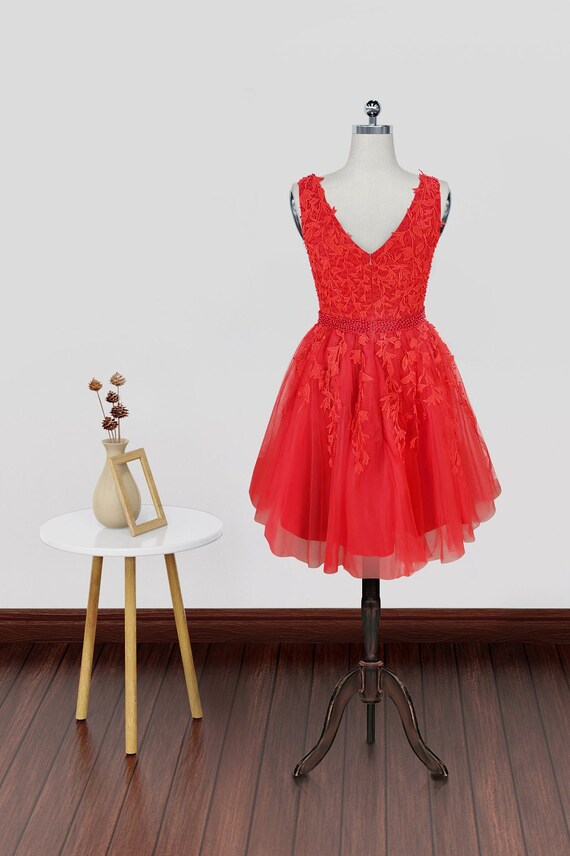 Red lace formal dress best sale