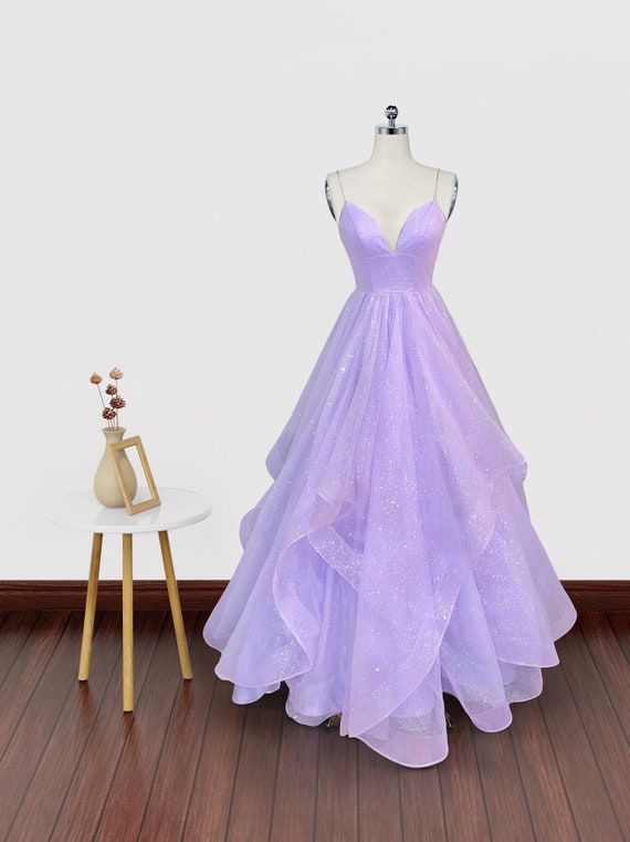 V Neck Purple Prom Gown, Purple V Neck Formal Graduation Dresses -   Canada