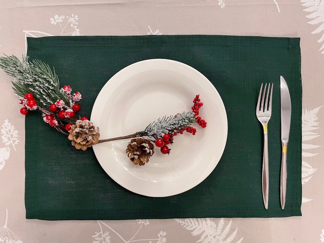 Christmas Green Placemats, Placemats Set of 6 4 2, Linen Placemat, Set