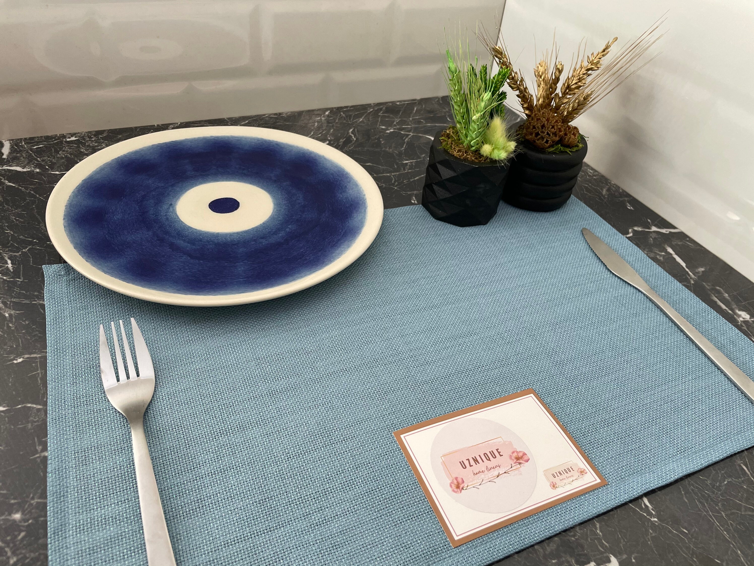 Blue Placemats Linen Placemat Set of 6 Placemats Table Etsy
